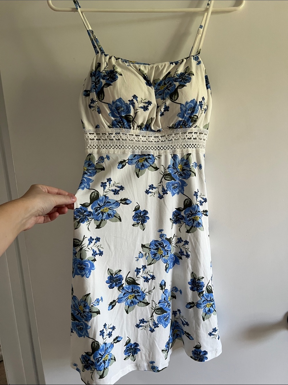 Women’s White Floral Sundress with Blue